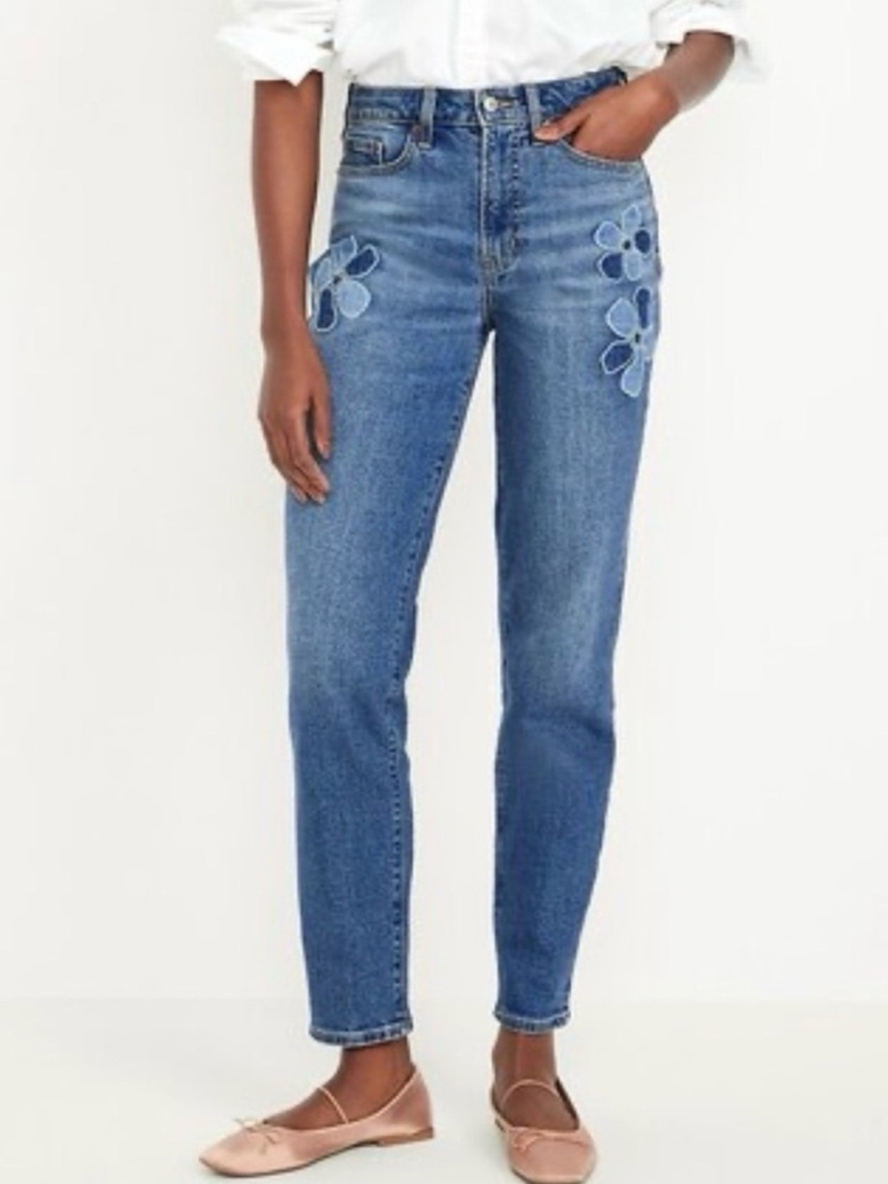 Old Navy High-Waisted OG Straight Embroidered Floral Applique Ankle Jeans Sz 6